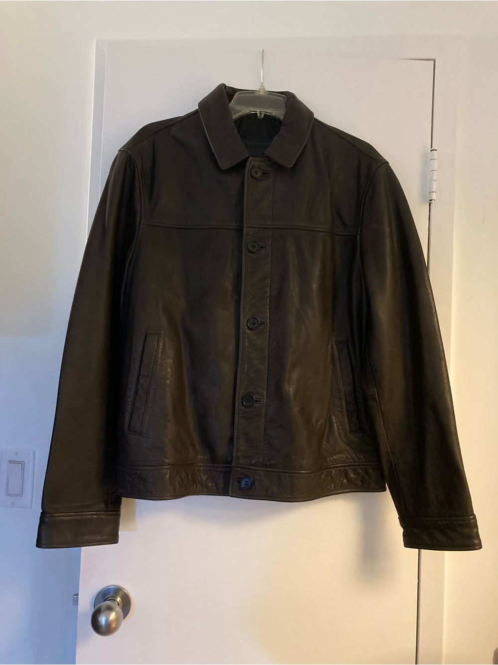 Men's Nates Brown Leather Jacket from All Saints L large button closure
